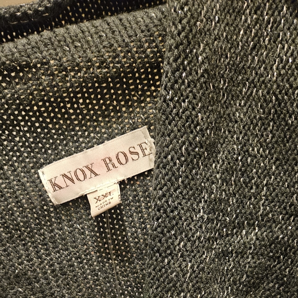 Knox Rose Grey and pink fringe open front cardigan